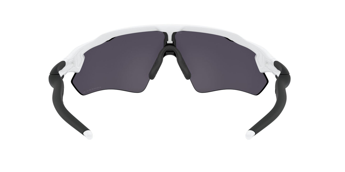 Sunglasses with white frame and black lenses on a white background