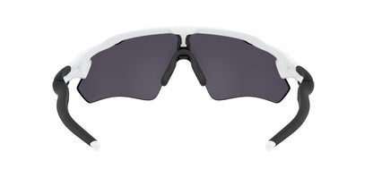 Sunglasses with white frame and black lenses on a white background