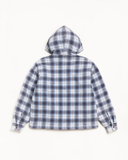 Stussy Zip Hooded Plaid Shirt Jacket - Blue