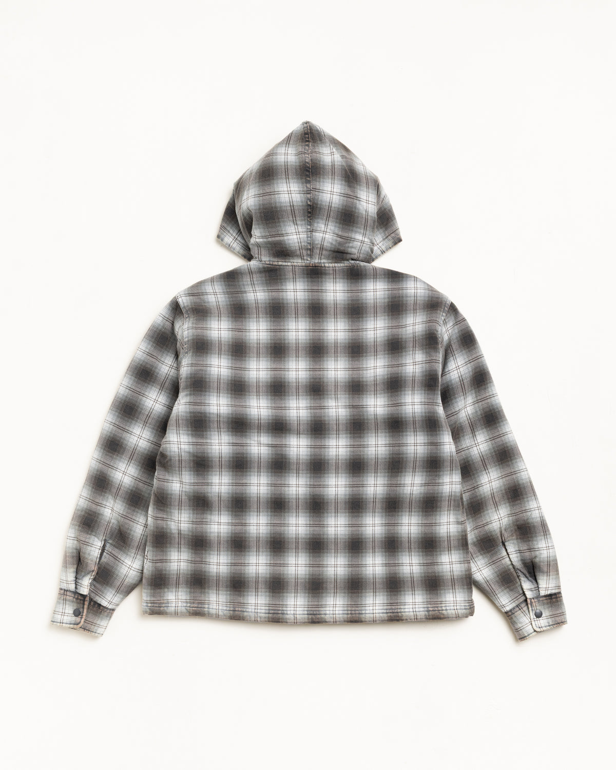 Stussy Zip Hooded Plaid Shirt Jacket - Charcoal