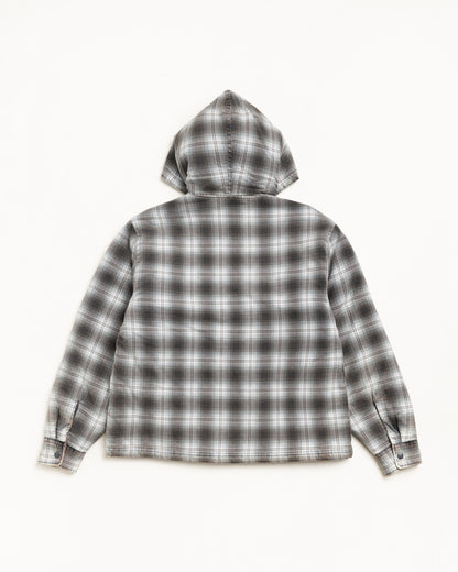 Stussy Zip Hooded Plaid Shirt Jacket - Charcoal