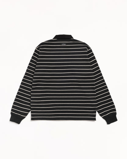 Stussy Pin Striped Rugby Shirt - Black