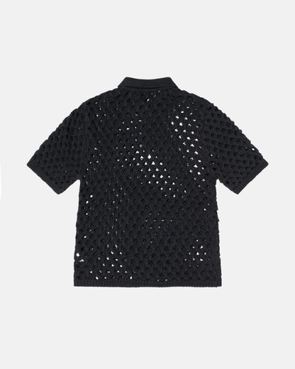 Stussy Big Mesh Polo Sweater - Black