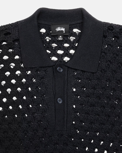 Stussy Big Mesh Polo Sweater - Black