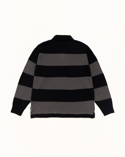 Stussy Pique Knit Stripe Rugby Sweater - Black