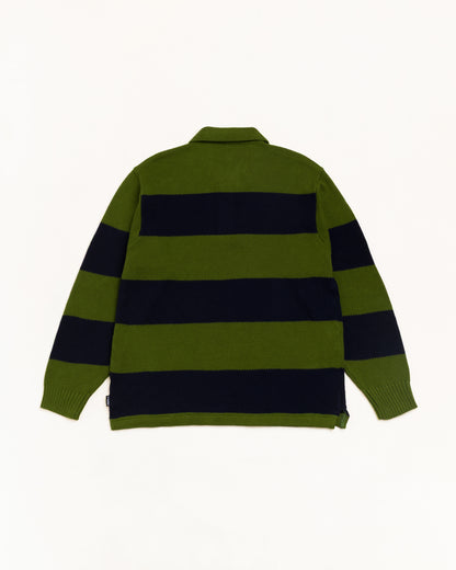 Stussy Pique Knit Stripe Rugby Sweater - Olive