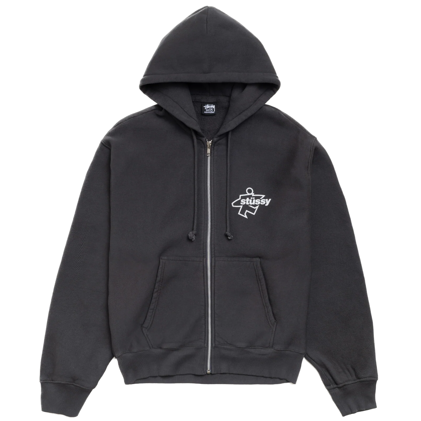 Stussy Surf Size Garment Dyed Zip Hoodie - Faded Black