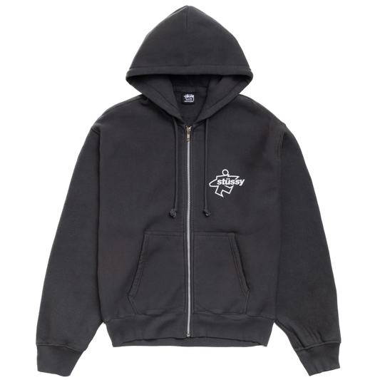 Stussy Surf Size Garment Dyed Zip Hoodie - Faded Black