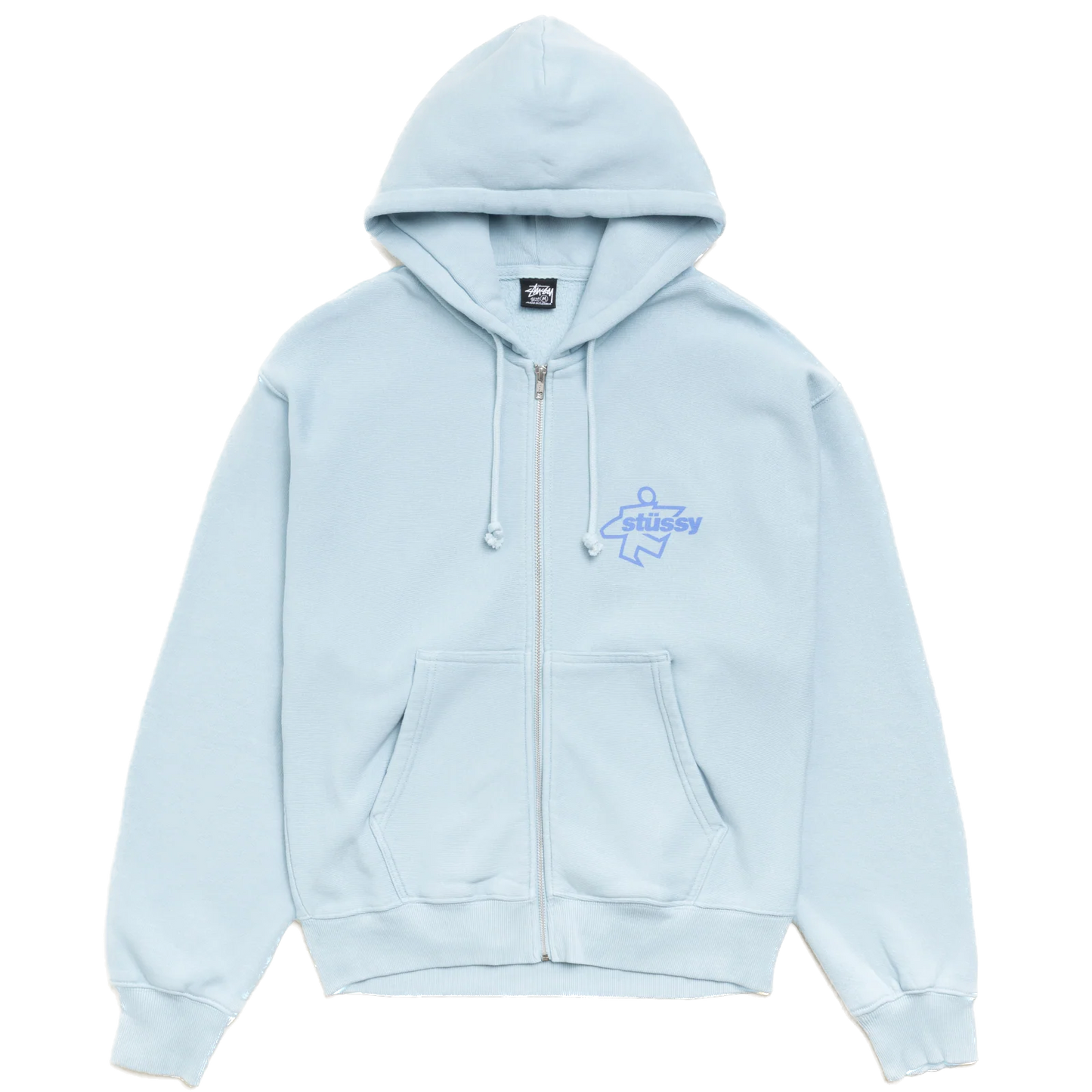 Stussy Surf Size Garment Dyed Zip Hoodie - Sky Blue