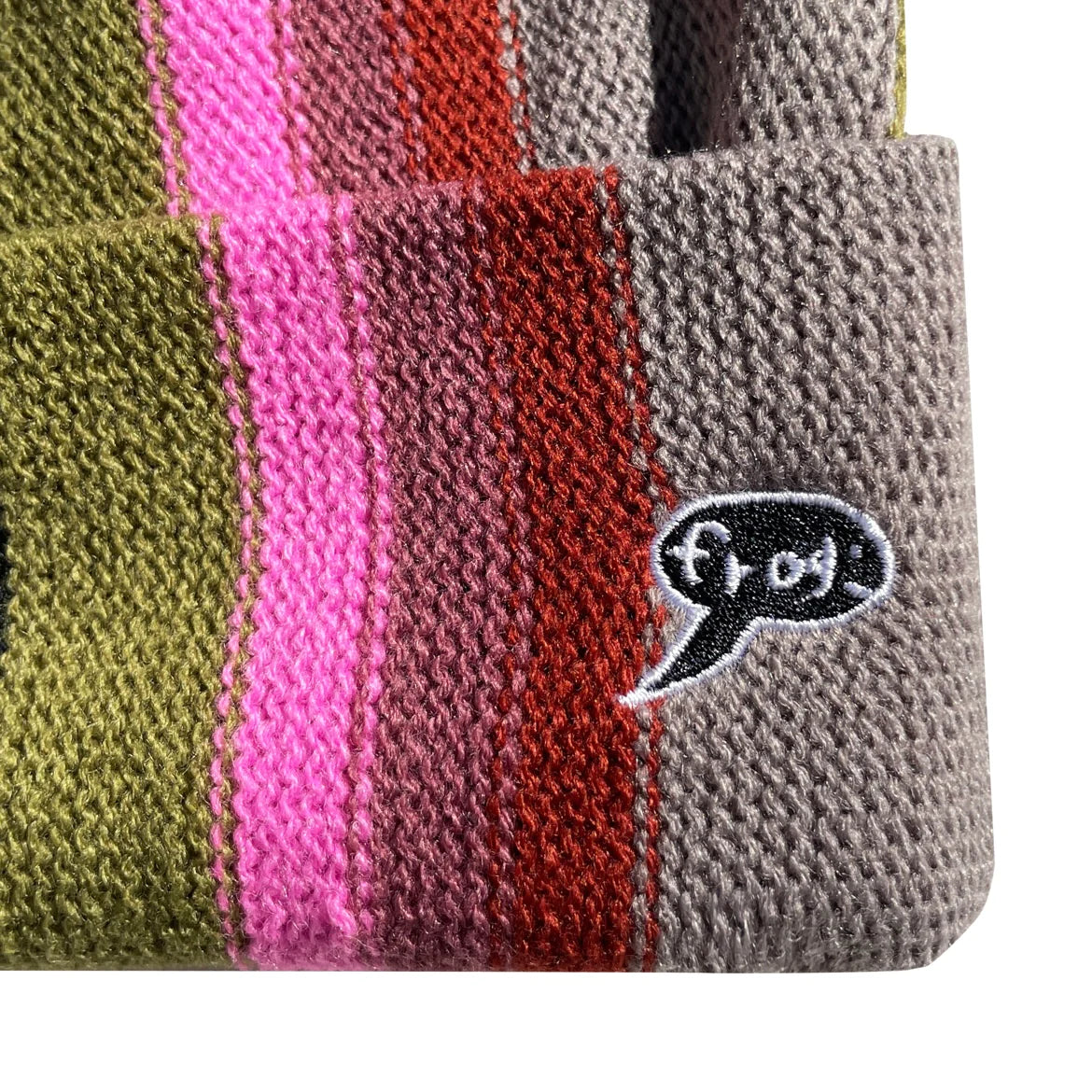 Frog Vertical Stripe Beanie - Grey/Pink