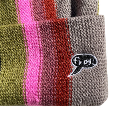 Frog Vertical Stripe Beanie - Grey/Pink