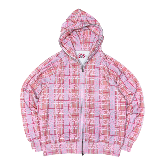 Star Team Leopard Plaid Full Zip Hoodie - Pink