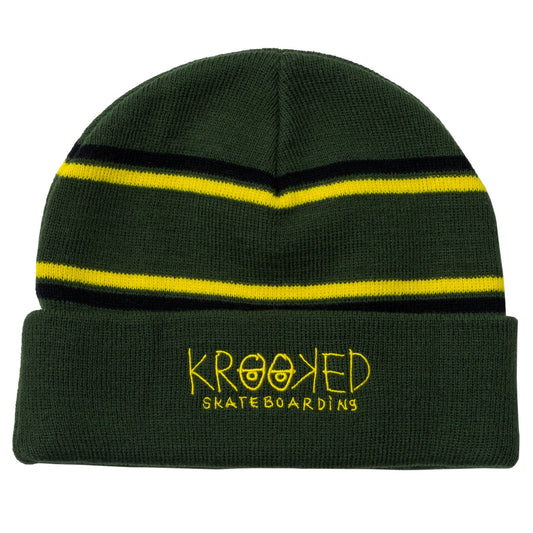 Krooked Eyes Cuff Beanie - Dark Green/Black/Yellow