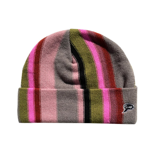 Frog Vertical Stripe Beanie - Grey/Pink