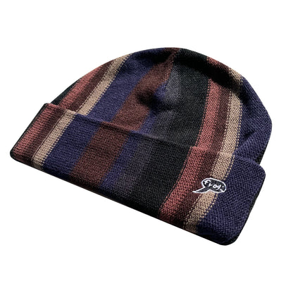 Frog Vertical Stripe Beanie - Navy/Grey