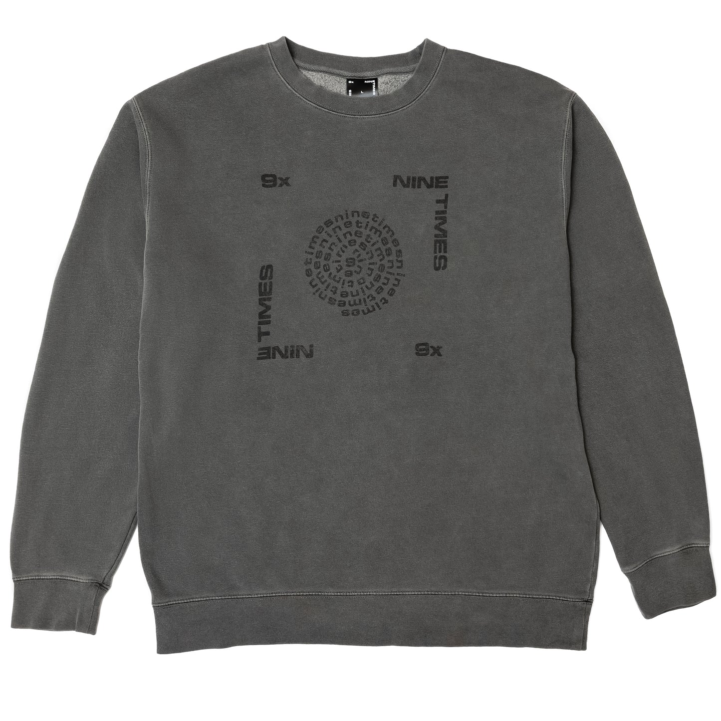 Ninetimes Letraset Crewneck - Pigment Dyed Black