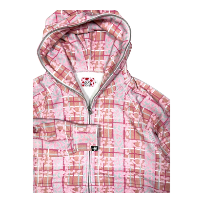 Star Team Leopard Plaid Full Zip Hoodie - Pink