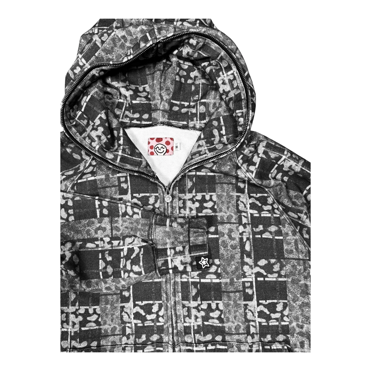 Star Team Leopard Plaid Full Zip Hoodie - Black