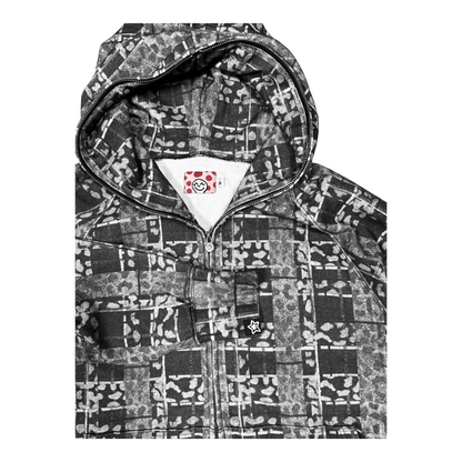 Star Team Leopard Plaid Full Zip Hoodie - Black