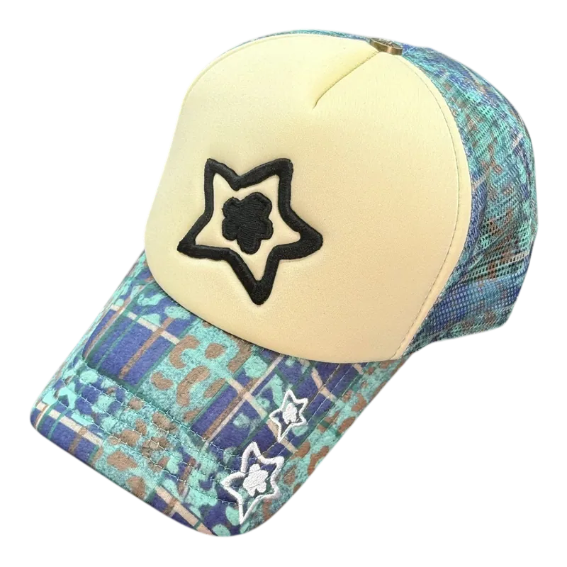 Star Team Camo Plaid Trucker Hat - Blue