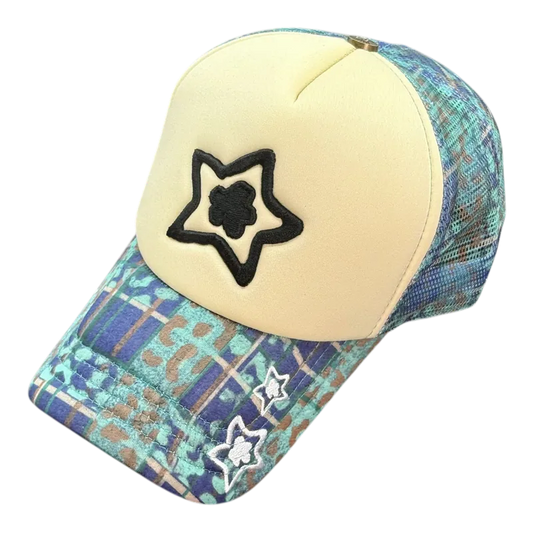 Star Team Camo Plaid Trucker Hat - Blue