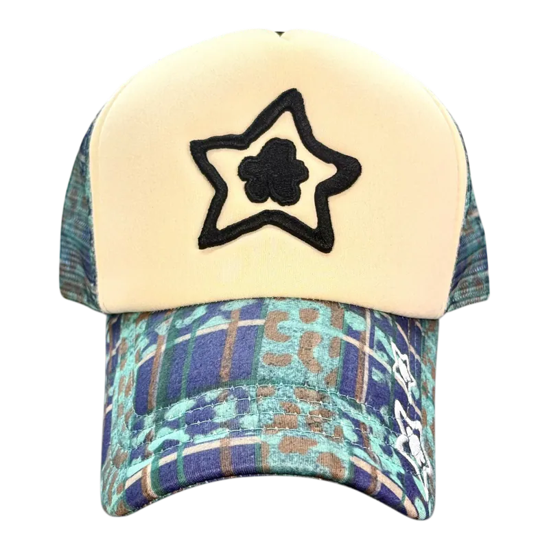 Star Team Camo Plaid Trucker Hat - Blue