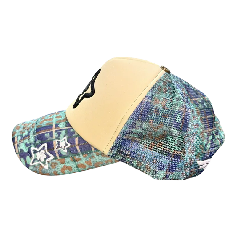 Star Team Camo Plaid Trucker Hat - Blue