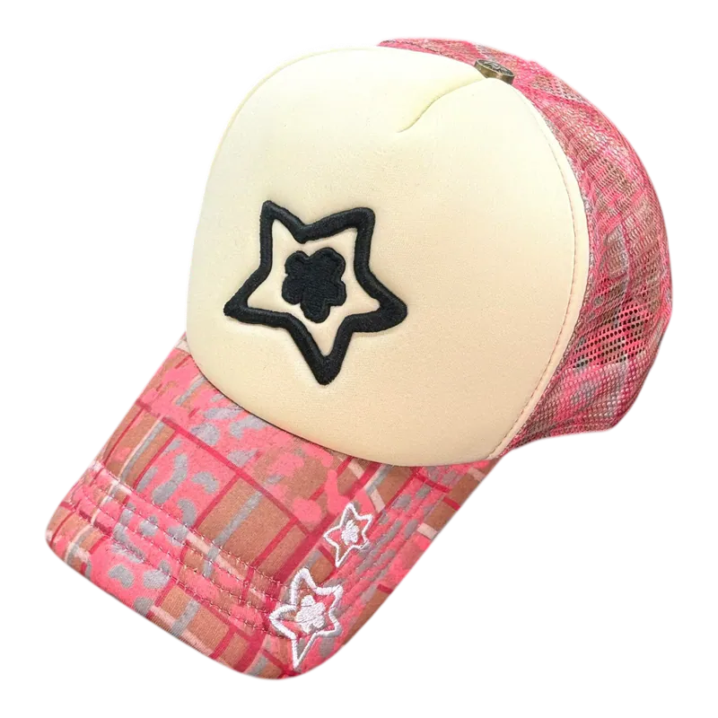 Star Team Camo Plaid Trucker Hat - Pink