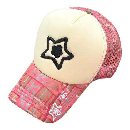 Star Team Camo Plaid Trucker Hat - Pink