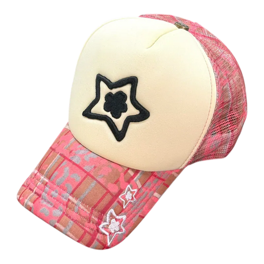 Star Team Camo Plaid Trucker Hat - Pink