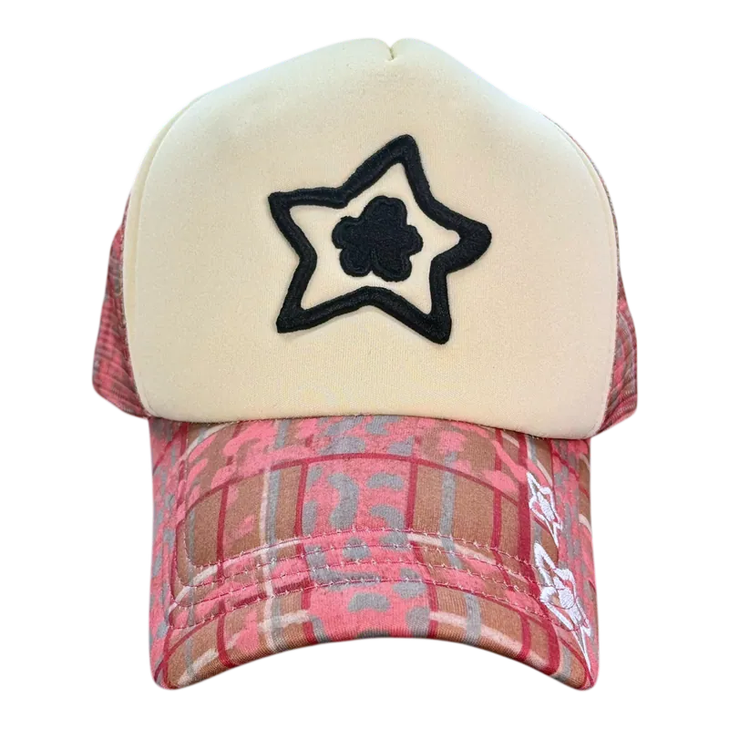 Star Team Camo Plaid Trucker Hat - Pink