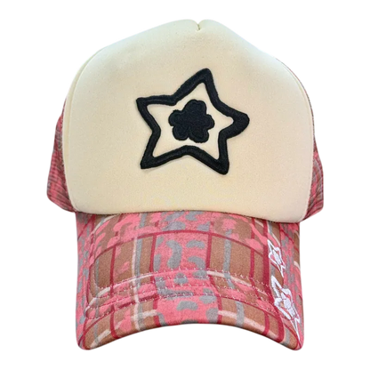 Star Team Camo Plaid Trucker Hat - Pink