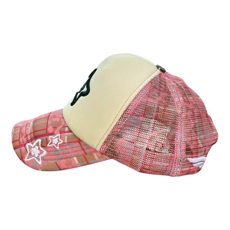 Star Team Camo Plaid Trucker Hat - Pink
