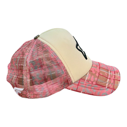 Star Team Camo Plaid Trucker Hat - Pink