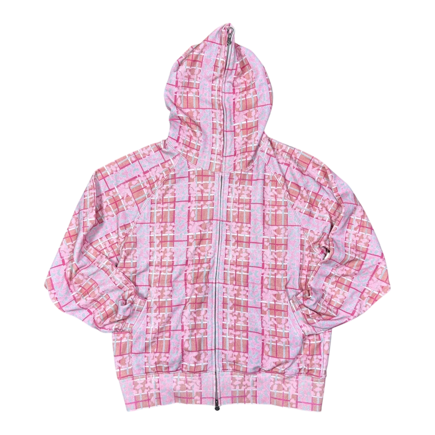 Star Team Leopard Plaid Full Zip Hoodie - Pink