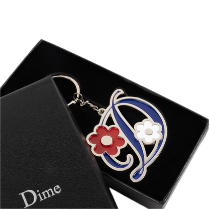 Dime Oversized Floral Keychain - Silver