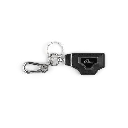 Dime Cursive Leather Keychain - Black/Silver