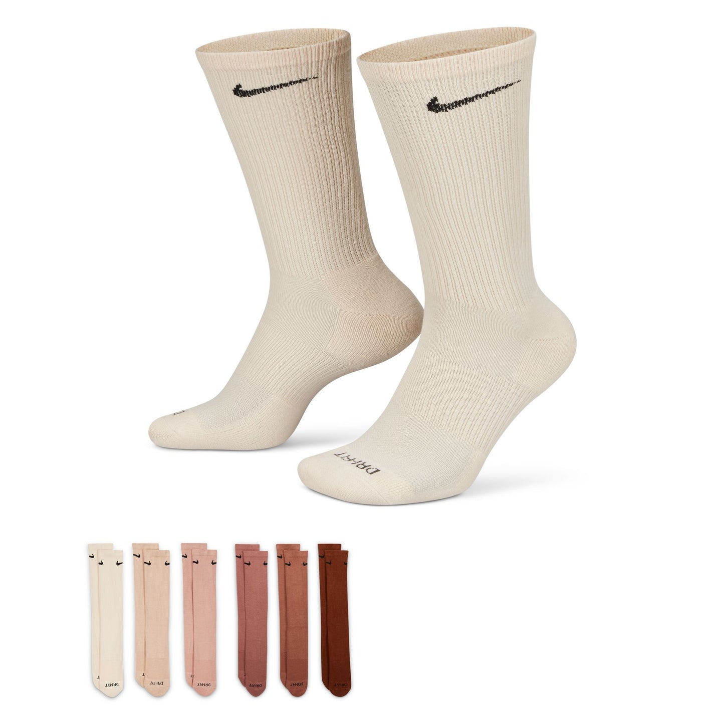 Nike Everyday Plus Cushioned Sock 6-Pack - Multi-Coloured Browns/Beige