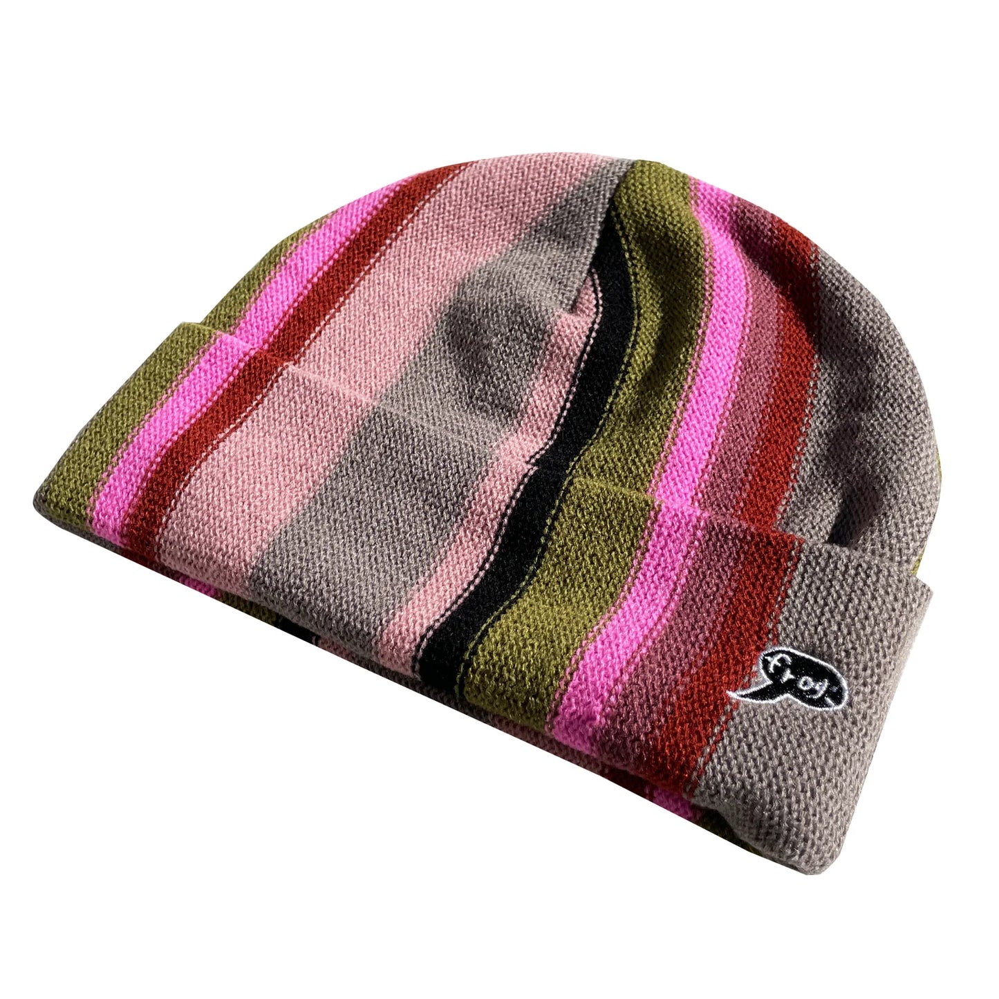 Frog Vertical Stripe Beanie - Grey/Pink