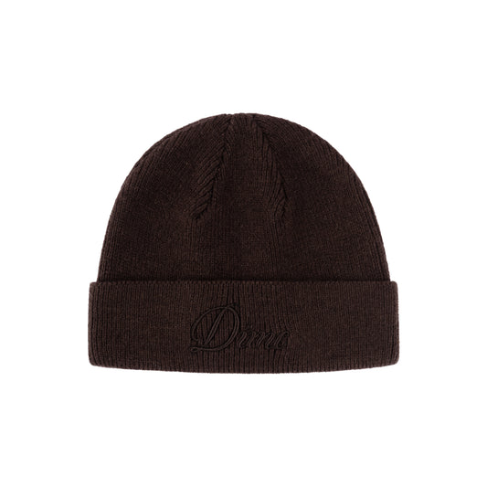 Dime Cursive Wool Fold Beanie - Dark Brown