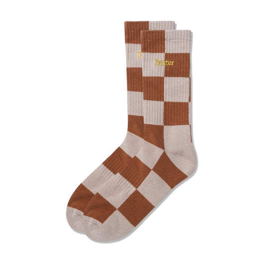 Butter Goods Checkered Socks - Sand/Brown