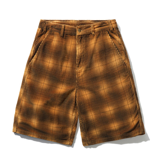 Butter Goods Cord Work Shorts - Mustard Plaid