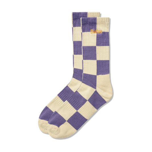 Butter Goods Checkered Socks - Eggplant / Tan