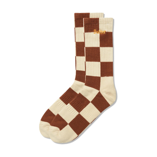 Butter Goods Checkered Socks - Redwood / Tan