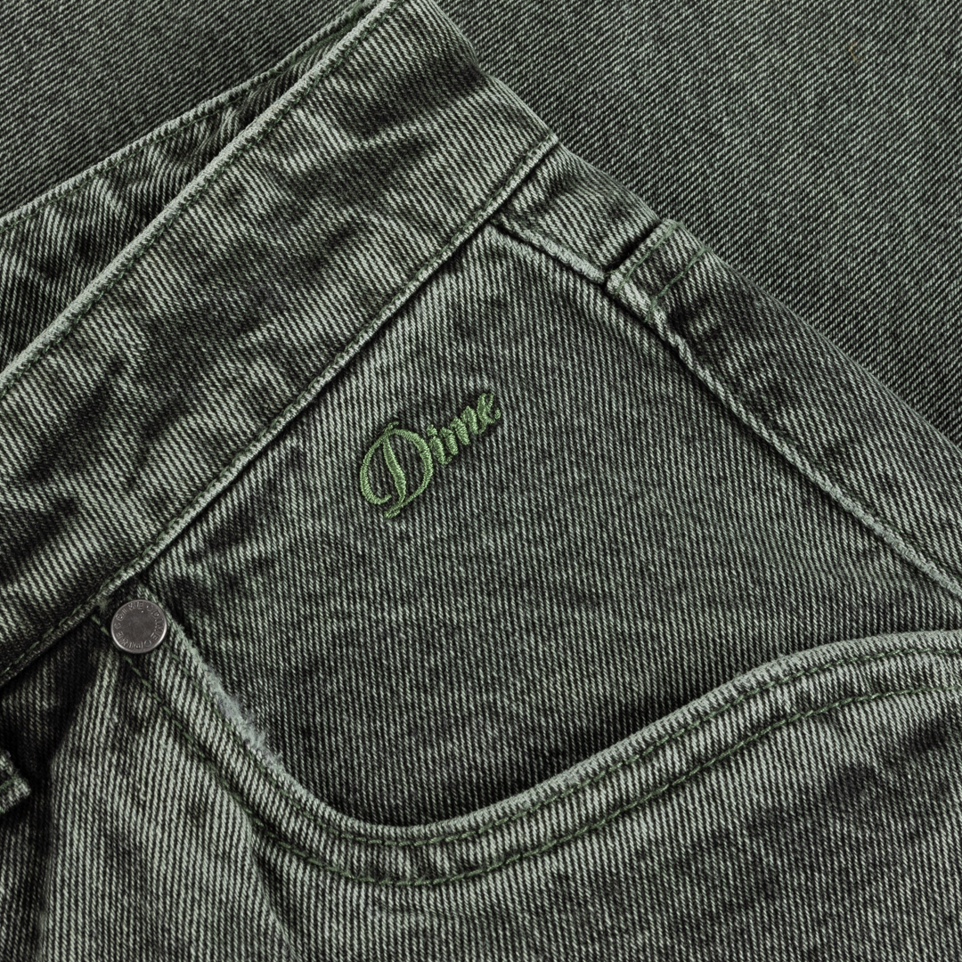 Dime Baggy Denim Pants - Overdyed Green
