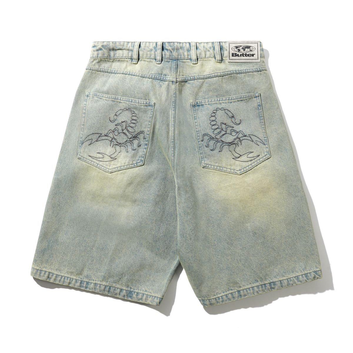 Butter Goods Scorpion Stitch Denim Shorts - Tinted Light Blue