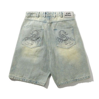 Butter Goods Scorpion Stitch Denim Shorts - Tinted Light Blue