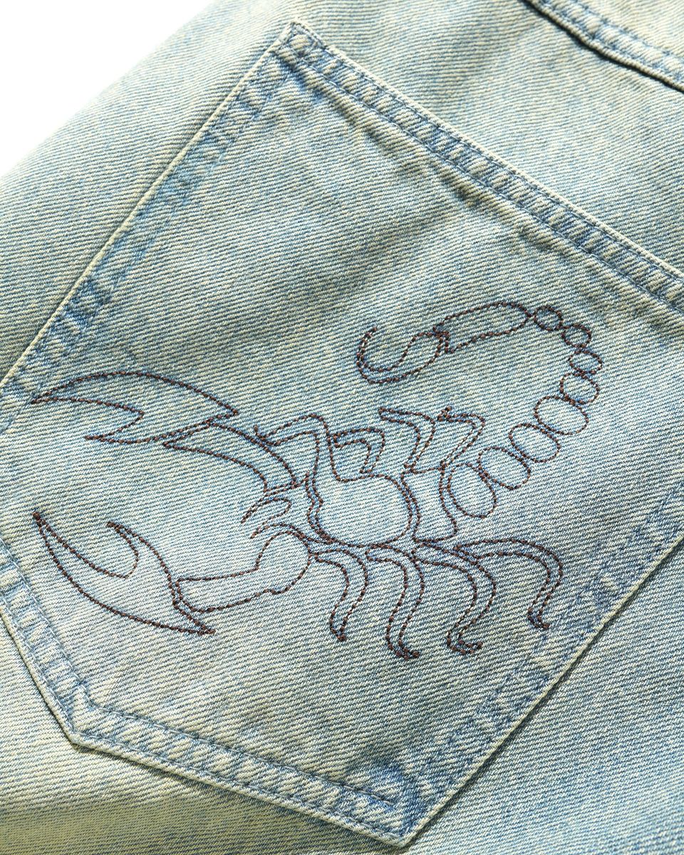 Butter Goods Scorpion Stitch Denim Shorts - Tinted Light Blue