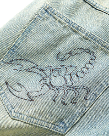 Butter Goods Scorpion Stitch Denim Shorts - Tinted Light Blue