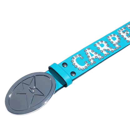 Carpet Company Rhinestone Leather Belt - Carolina Blue